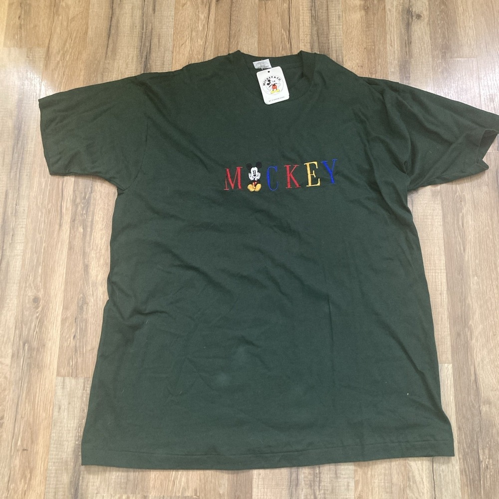 Vintage Disney Shirt Mens XXXL Green Embroidered Mickey Mouse Single Stitch 90s